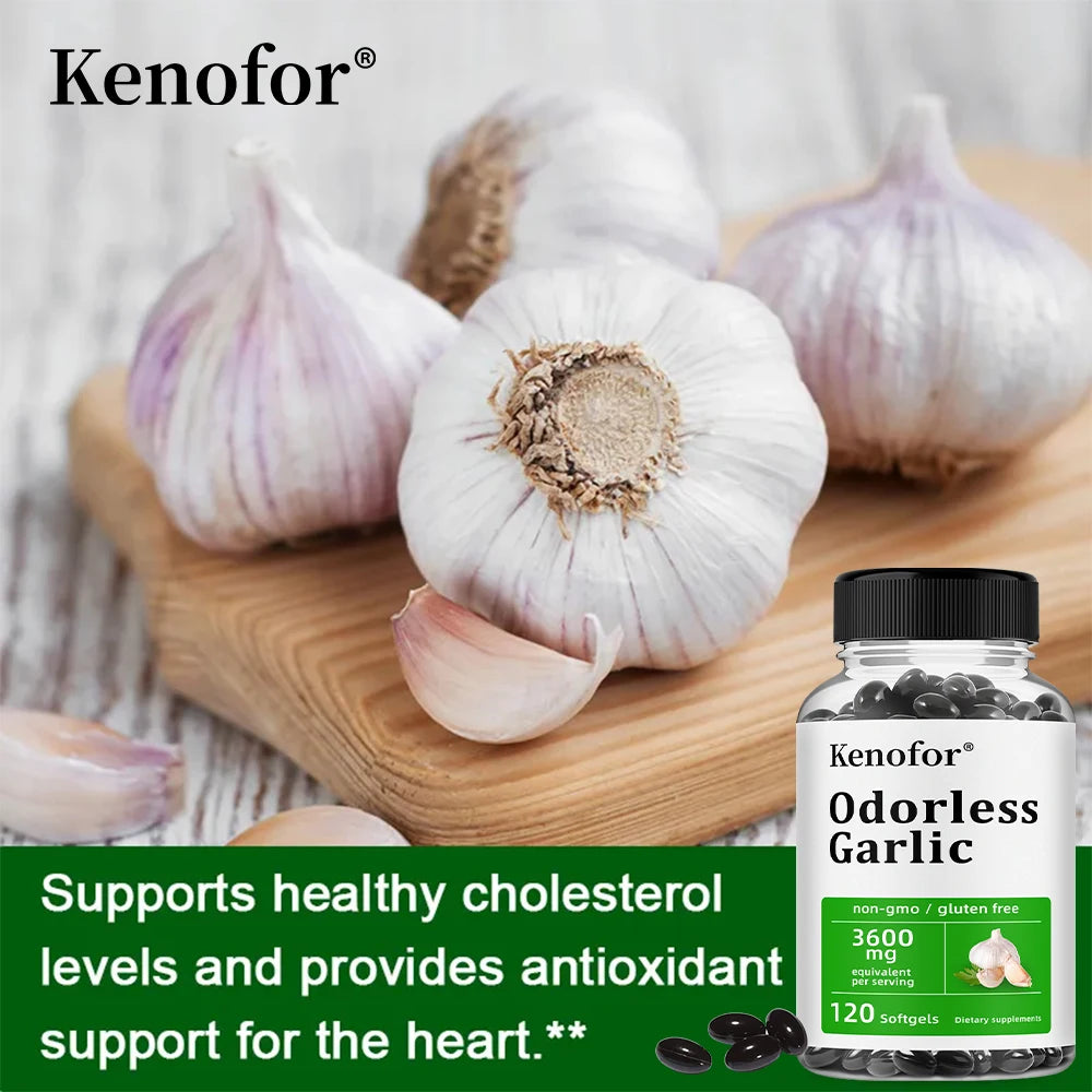 Odorless Garlic Supplement Capsules - Balance Cholesterol Levels, Support Heart and Cardiovascular Health, Non-GMO, Gluten Free