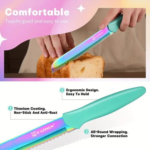 Beautiful Rainbow Titanium Coated Kitchen Knife Set