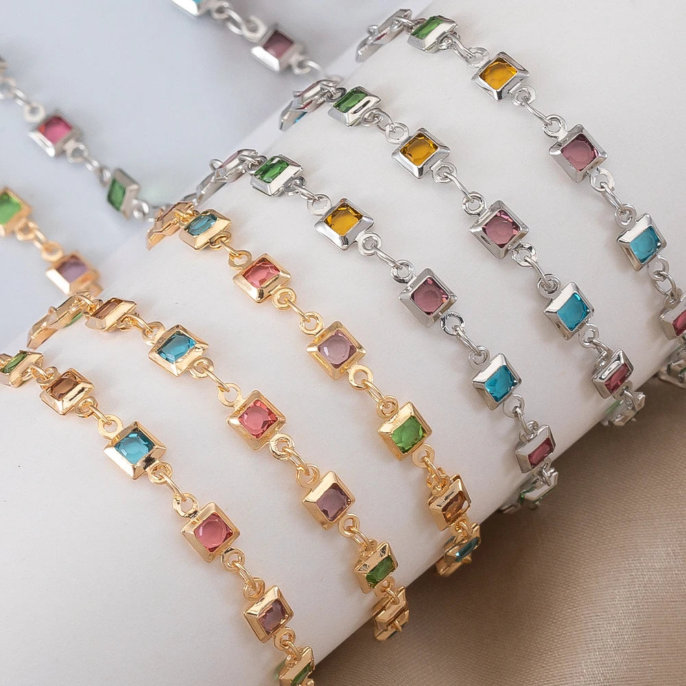 1 Meter Bohemian Square Crystal Bead Copper Chain for DIY Necklace Bracelet Jewelry Making Supplies