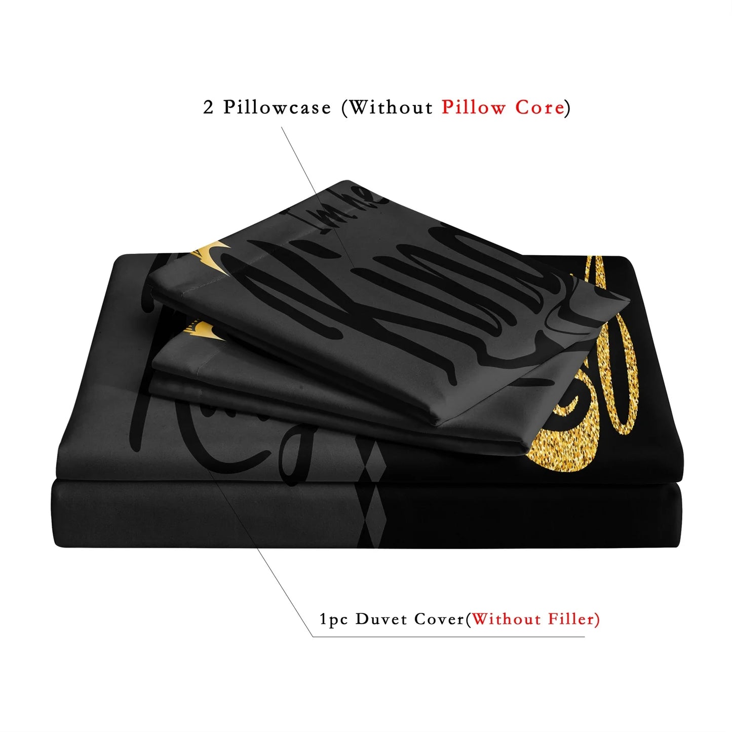 3pcs Fashionable Black Gray Queen & King Crown Printed Bedding Set  Duvet Cover Soft  Comfortable And Breathable, Bedroom, Hotel