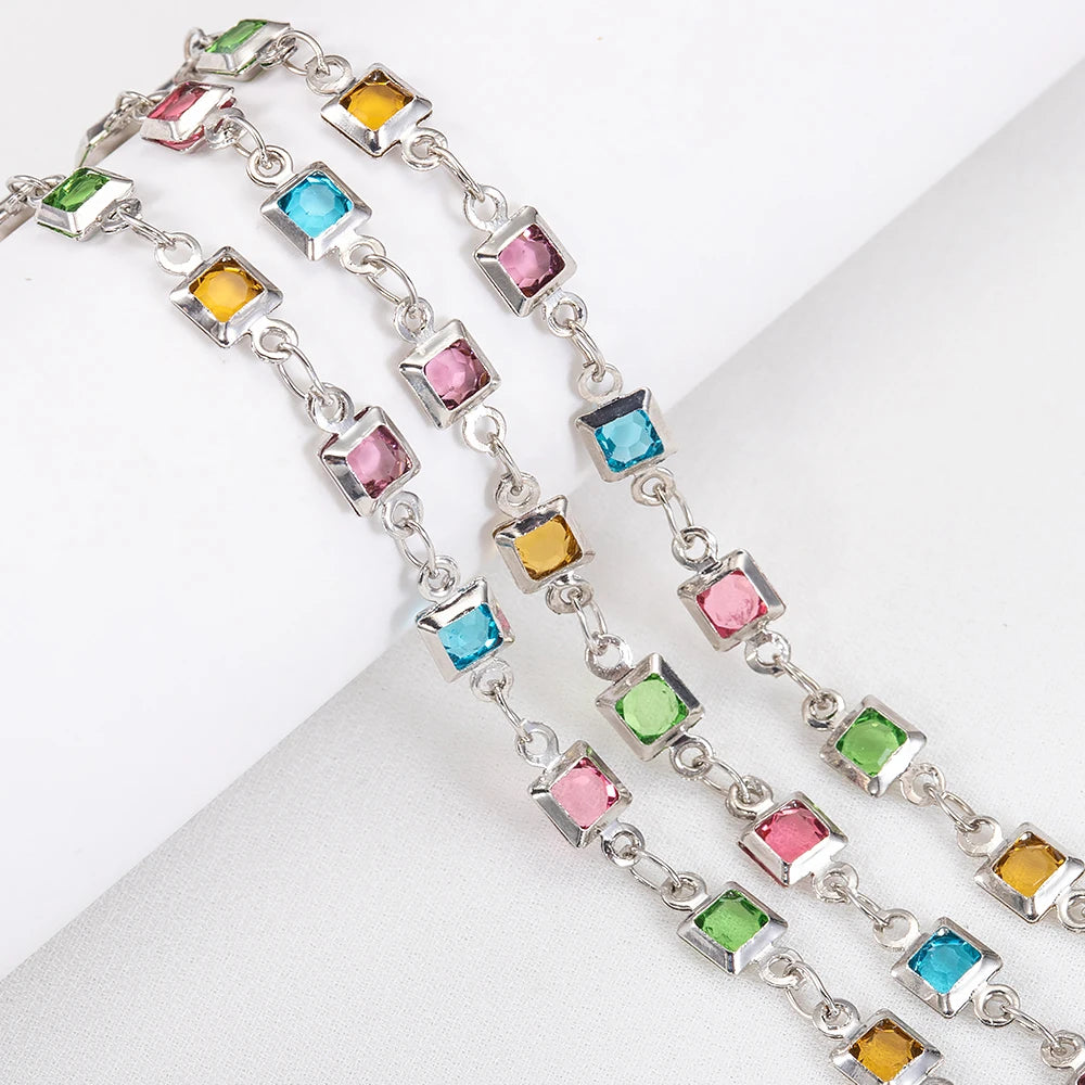 1 Meter Bohemian Square Crystal Bead Copper Chain for DIY Necklace Bracelet Jewelry Making Supplies