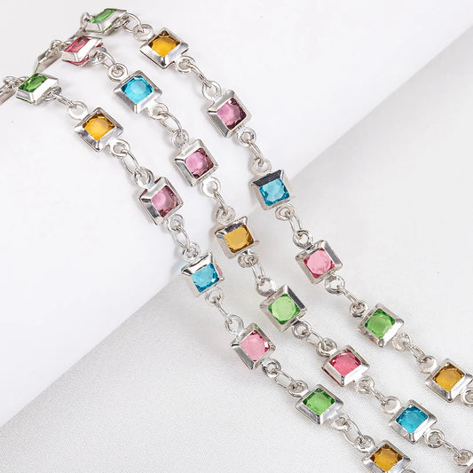 1 Meter Bohemian Square Crystal Bead Copper Chain for DIY Necklace Bracelet Jewelry Making Supplies