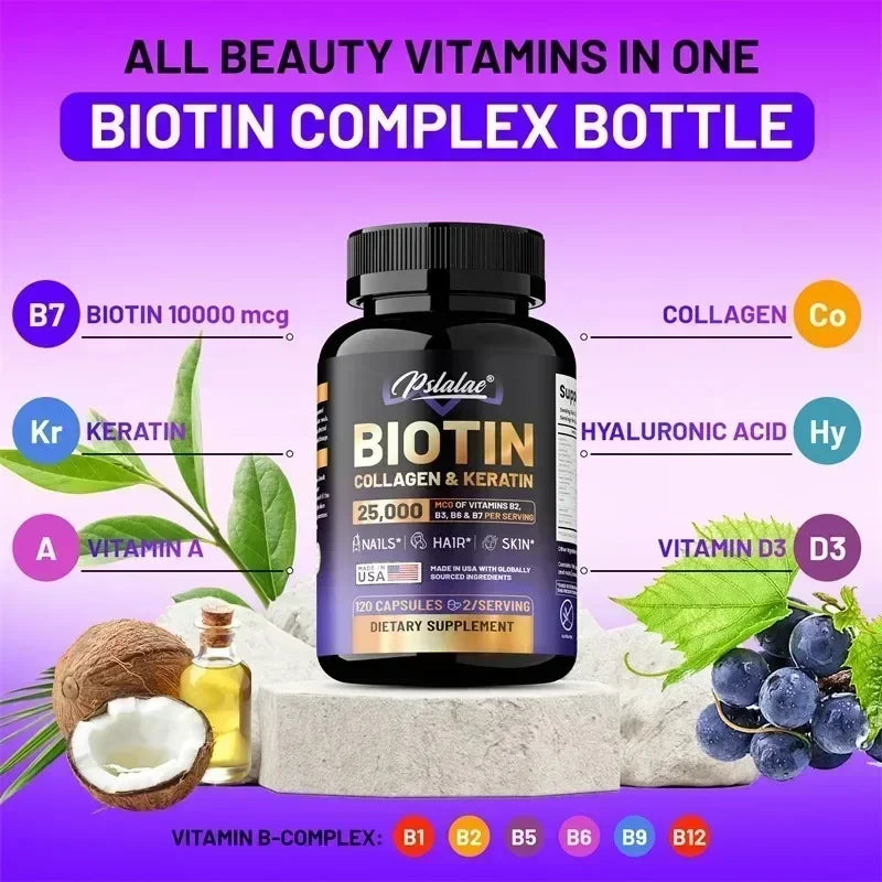 Biotin Collagen Keratin Supplement - Supports Skin and Nail Health, Promotes Hair Growth and Maintains Healthy Vitality