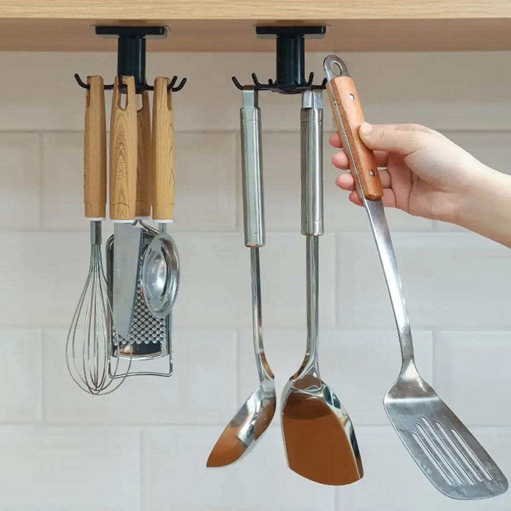 1/2pcs-Kitchen Hooks Rotating Storage Rack Without Punching Wall-Mounted Kitchenware Supplies Gods Multifunctional Shelves