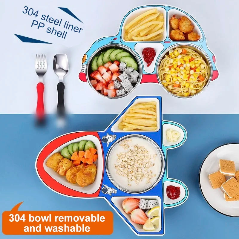 1PCS Children Airplane Dinner Plate 304 Stainless Steel Children Dishes Fruit Salad Tableware Kids Divided Plates Kitchen Stuff