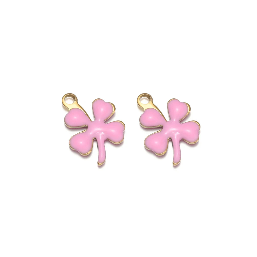 20pcs Stainless Steel Enamel Clover Flower Charms Lucky Pendants DIY Women Jewelry Making for Necklaces Bracelets Accessories