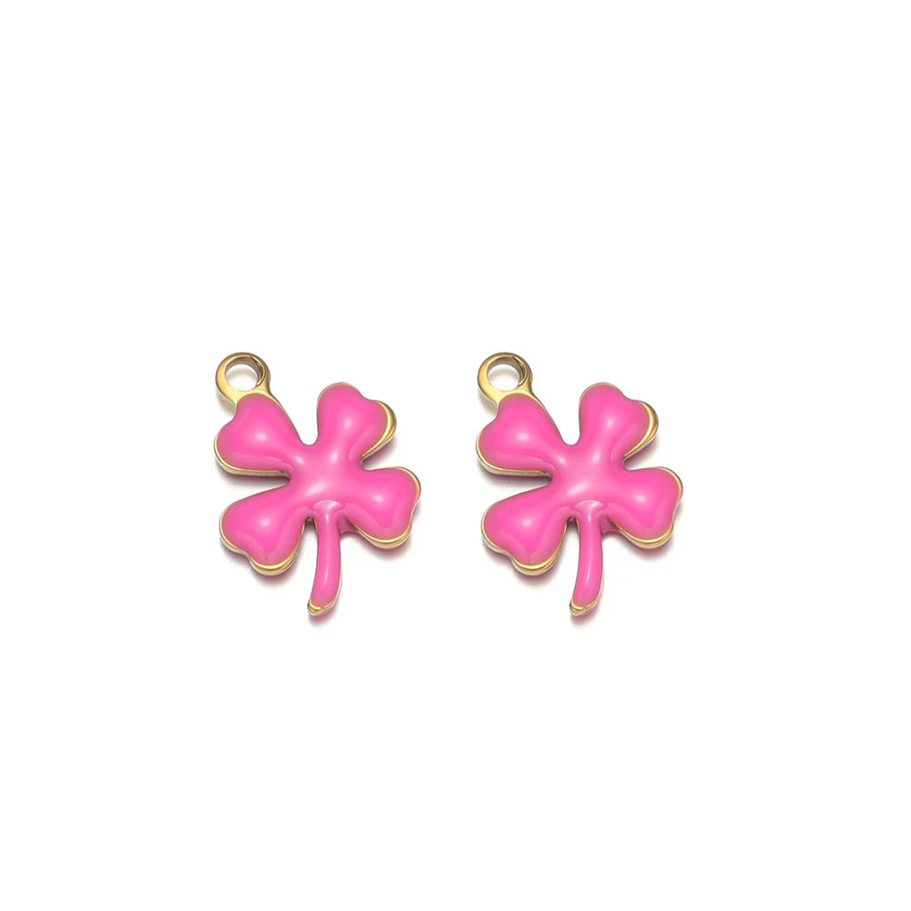 20pcs Stainless Steel Enamel Clover Flower Charms Lucky Pendants DIY Women Jewelry Making for Necklaces Bracelets Accessories