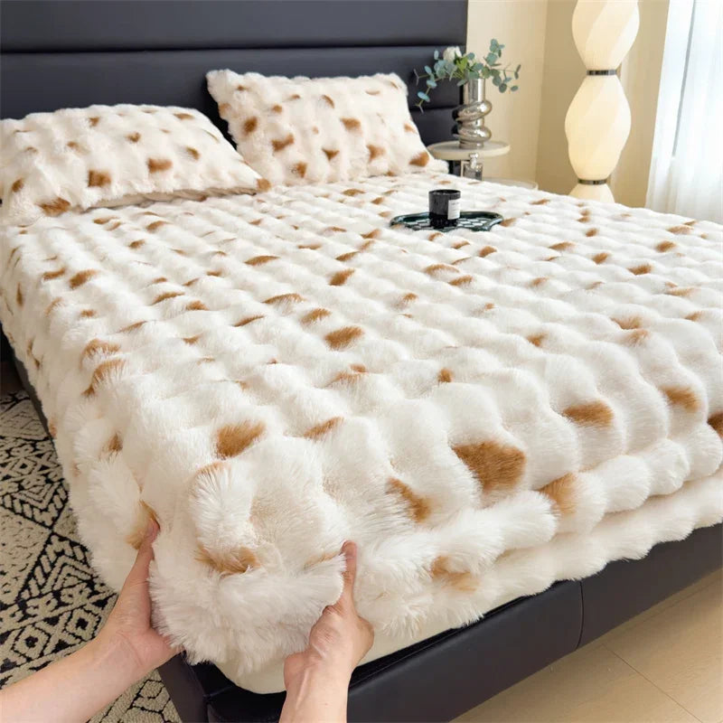 2024 new thickened rabbit plush mattress single piece winter warm plush sheet cover all-inclusive mattress protective cover