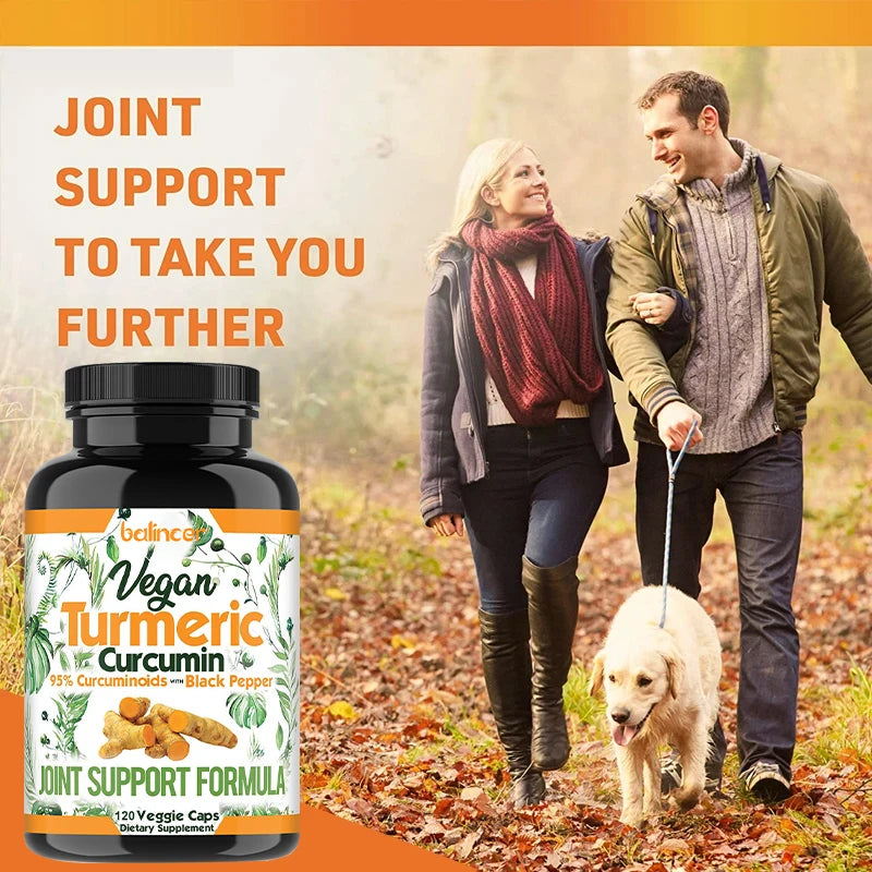 Turmeric Curcumin Capsules Supplement, with Black Pepper Extract, for Joint, Muscles, Digestive & Immune Support - 120 Capsules