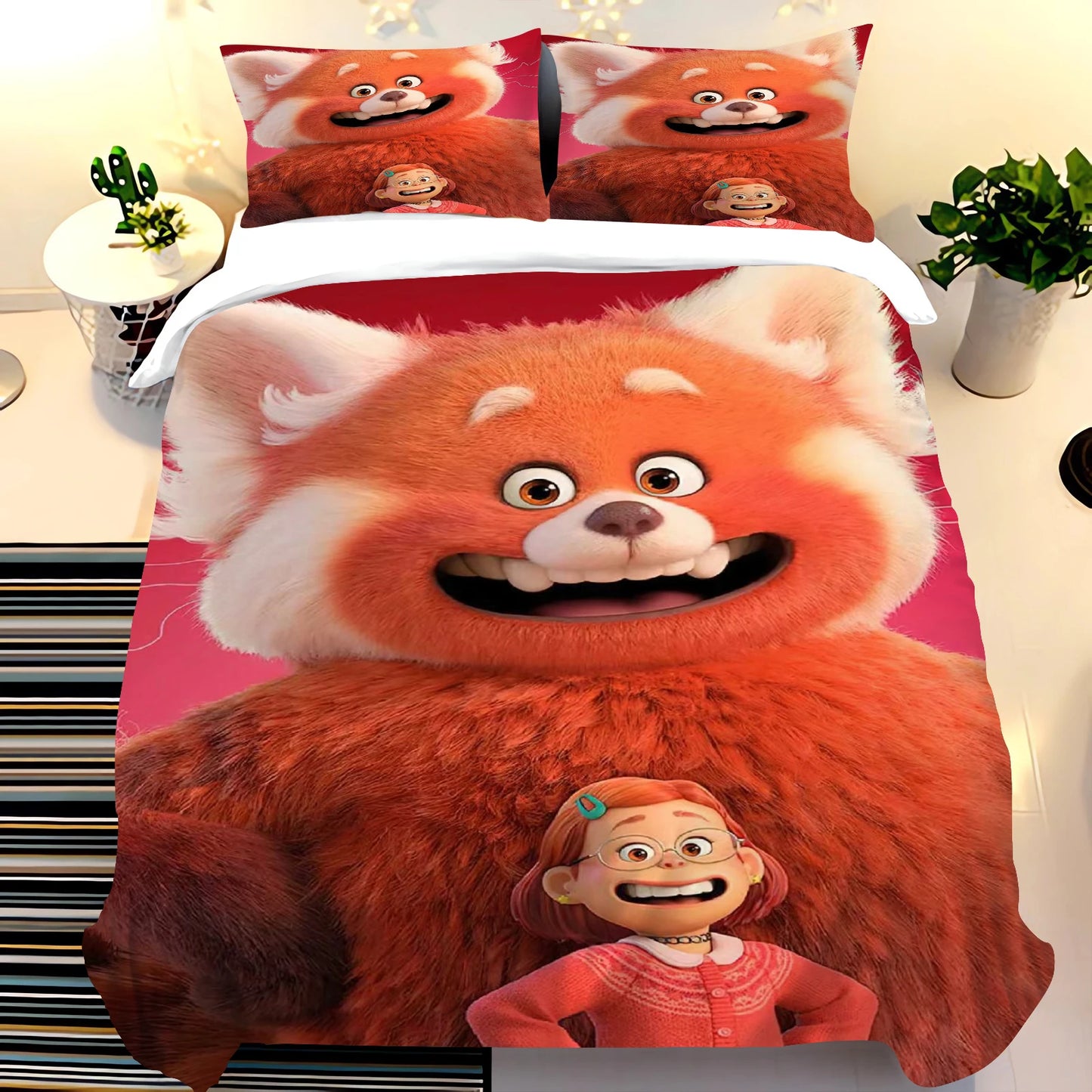 Pixar Red Panda Bedding Sets Duvet Cover Set King Size Children'S 3-Piece Set 1 Quilt Cover 100% Polyester  Home Comforter