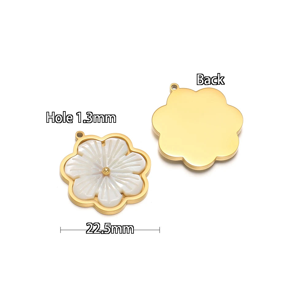 3pcs Stainless Steel Flowers Flat White Shell Charms for DIY Women Jewelry Necklace Findings Earrings Pendant Making Supplies