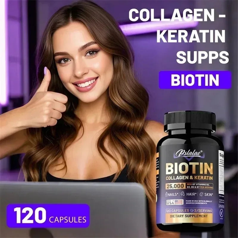Biotin Collagen Keratin Supplement - Supports Skin and Nail Health, Promotes Hair Growth and Maintains Healthy Vitality