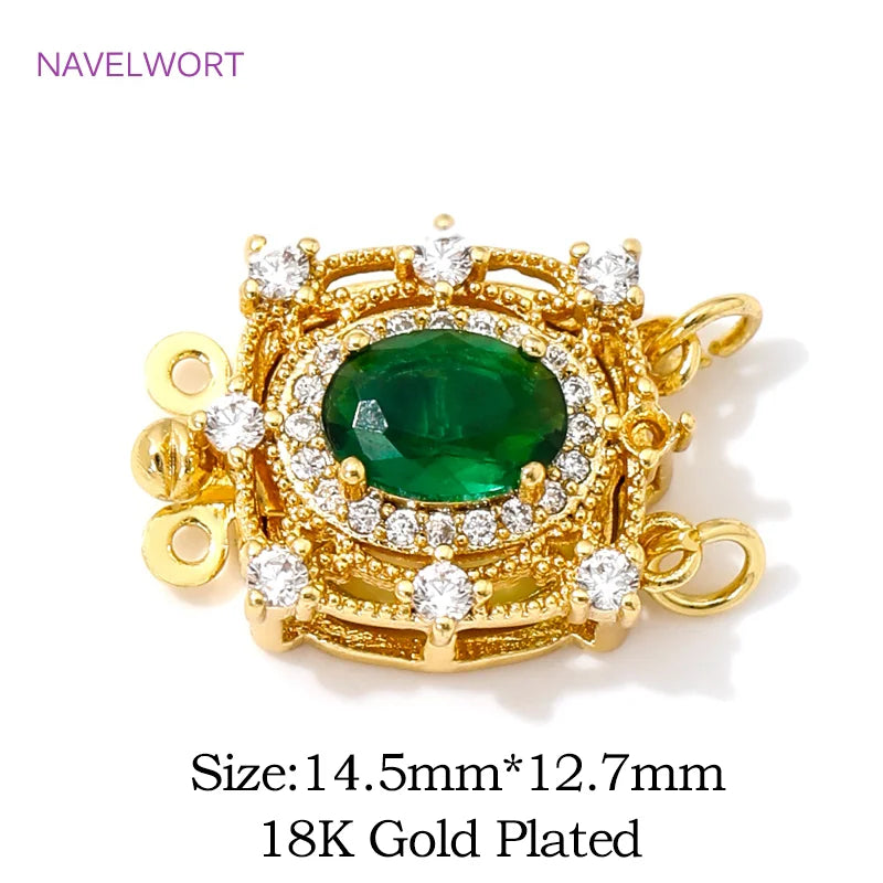 18K Gold Plated with Green Crystal Box Safety Clasp Brass Pearl Necklace Clasps Connector,For DIY Jewelry Making Accessories