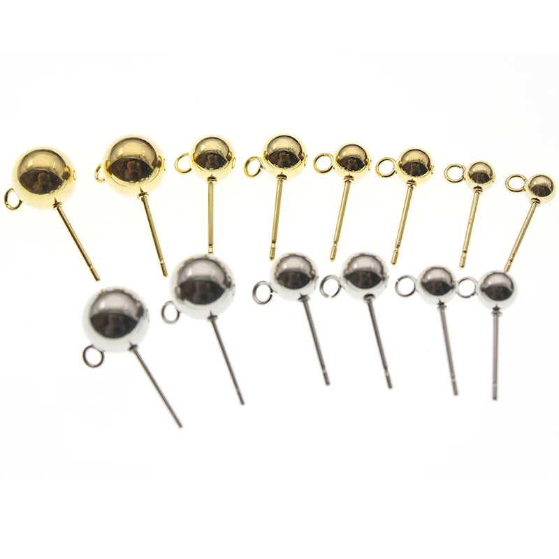 20Pcs Stainless Steel 3/4/5/6/8mm Round Ball Stud Earrings Post With Loops For DIY Earrings Accessories Jewelry Making Findings
