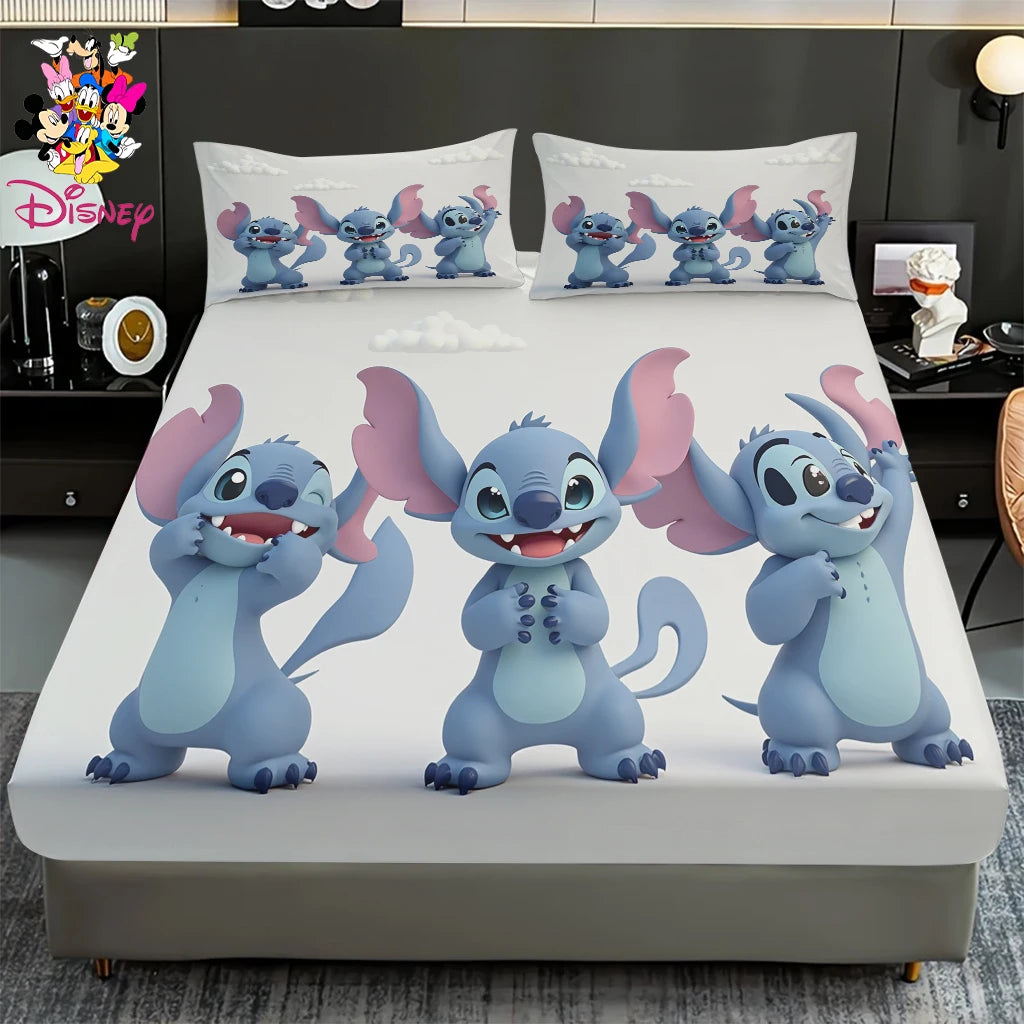 2/3pcs Disney Stitch Chef Fitted Sheet Set 100% Polyester Skin-Friendly & Breathable Bedding Comfortable Cute Soft