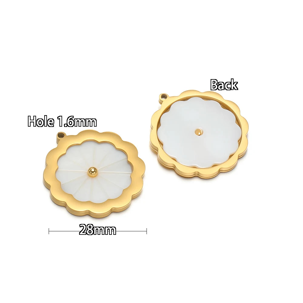 3pcs Stainless Steel Flowers Flat White Shell Charms for DIY Women Jewelry Necklace Findings Earrings Pendant Making Supplies