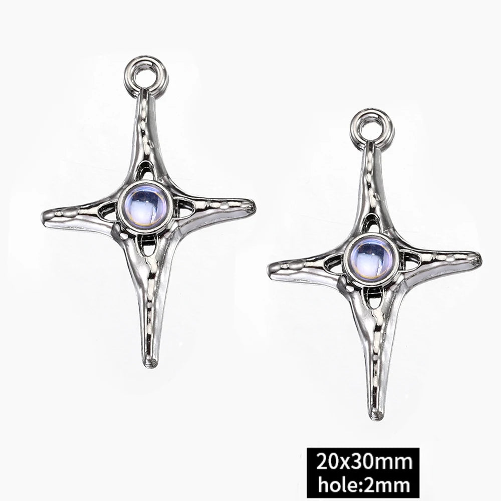 2pcs Rhinestone Chrams Silver Color Crystal Beads Pendants Y2K Style Jewelry Making Accessories Charms for DIY Necklace Bracelet