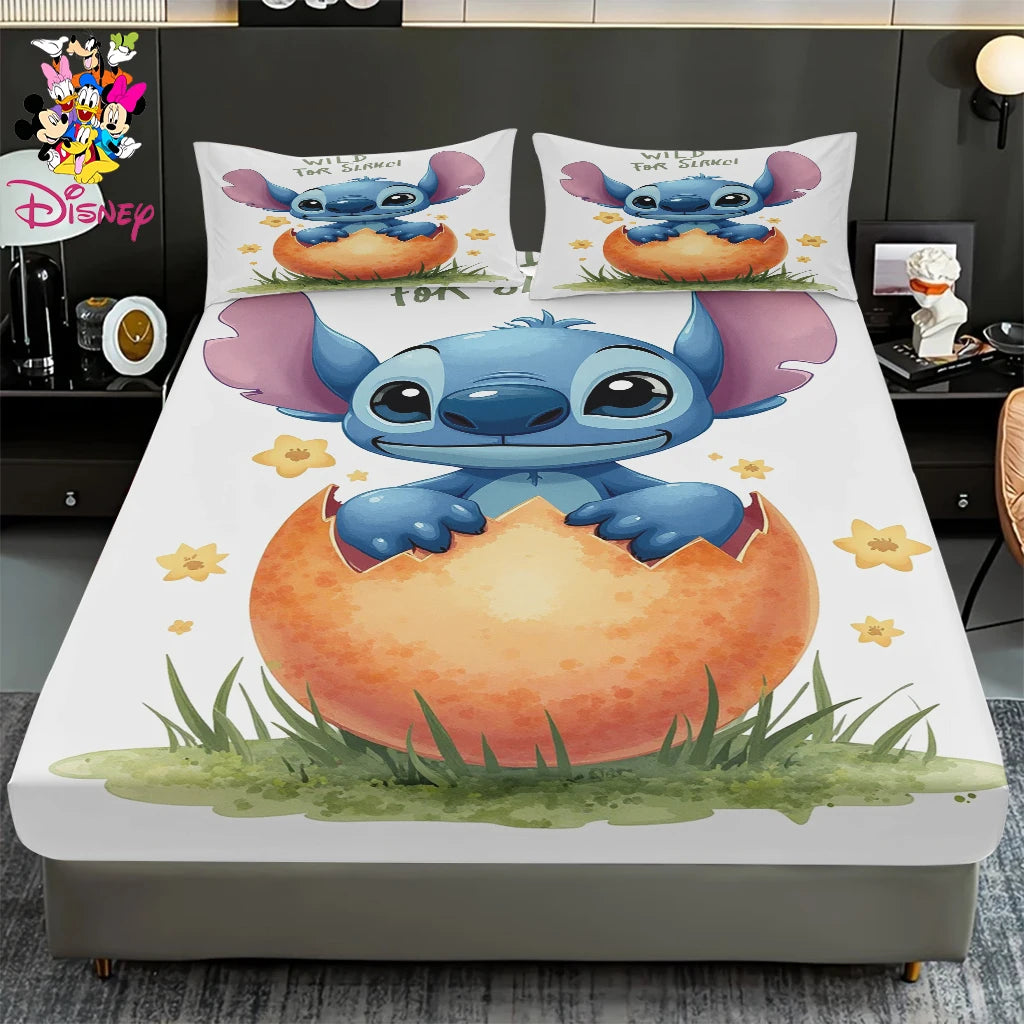 2/3pcs Disney Stitch Chef Fitted Sheet Set 100% Polyester Skin-Friendly & Breathable Bedding Comfortable Cute Soft