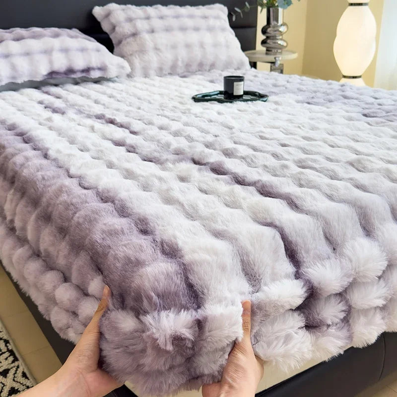 2024 new thickened rabbit plush mattress single piece winter warm plush sheet cover all-inclusive mattress protective cover