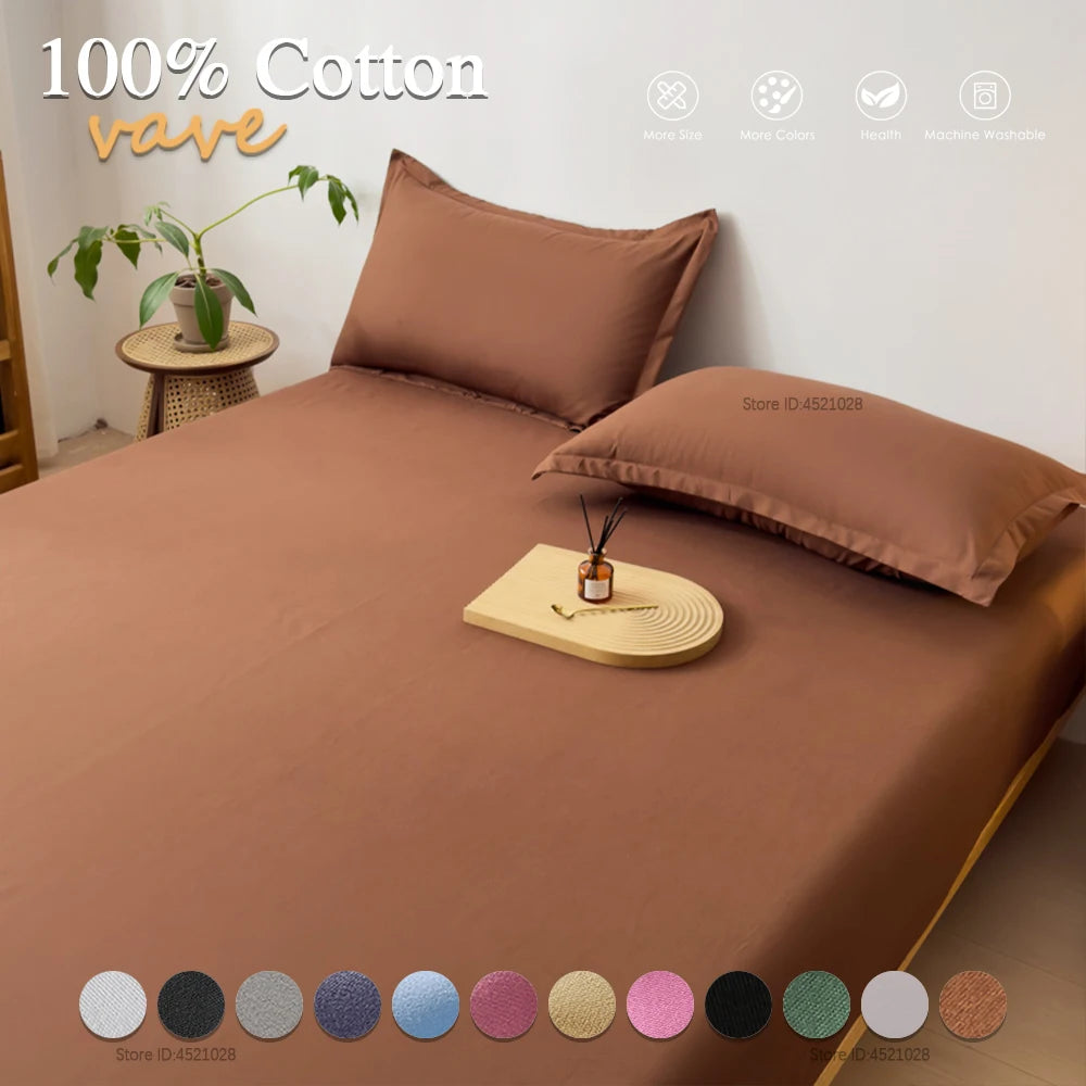 Single/Double/King/Queen Beds Cotton Fitted Sheet for Mattress Pads and Bedspread Covers in All Bed Sizes 140/150/160/180x200