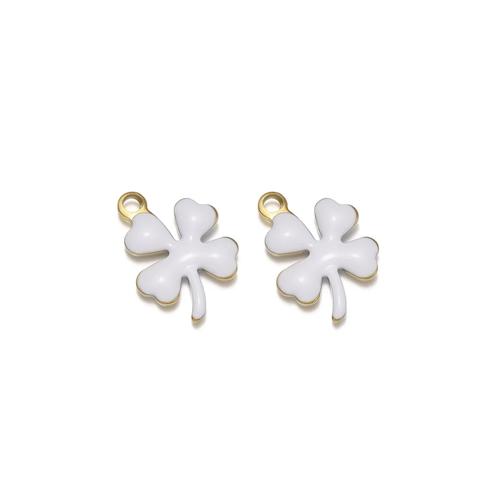 20pcs Stainless Steel Enamel Clover Flower Charms Lucky Pendants DIY Women Jewelry Making for Necklaces Bracelets Accessories