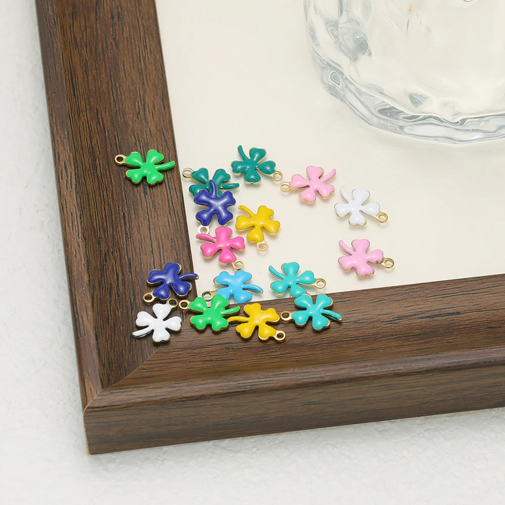20pcs Stainless Steel Enamel Clover Flower Charms Lucky Pendants DIY Women Jewelry Making for Necklaces Bracelets Accessories
