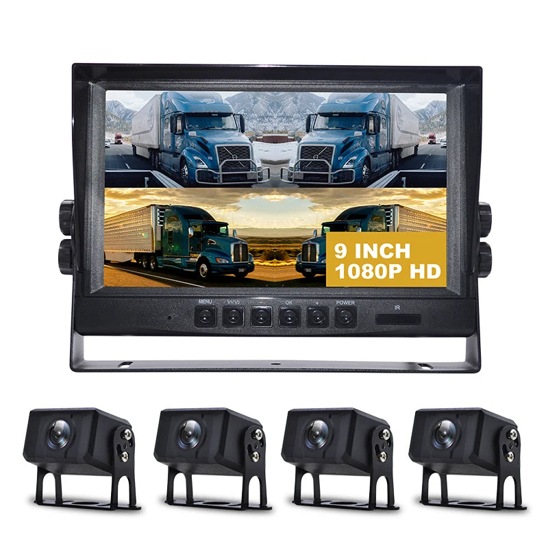 4 CH Car Reversing Aid System 9 Inch IPS Screen Monitor Kit Truck Park Security Night Vision RV Security Camera System