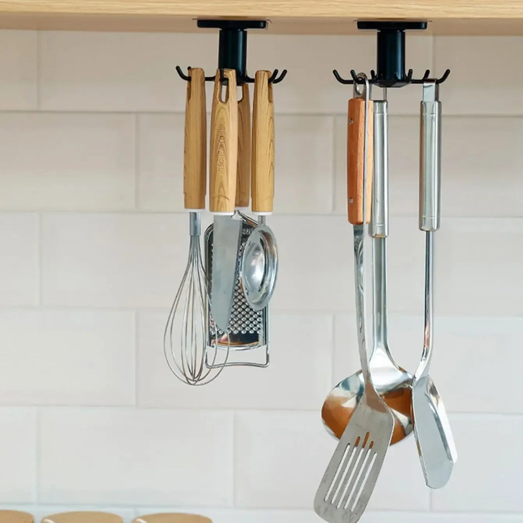 1/2pcs-Kitchen Hooks Rotating Storage Rack Without Punching Wall-Mounted Kitchenware Supplies Gods Multifunctional Shelves