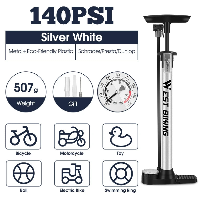 WEST BIKING 160PSI Bicycle Air Pump High Pressure Hand Pump for Schrader/Presta Valve Inflator Tool MTB Road Bike Accessories