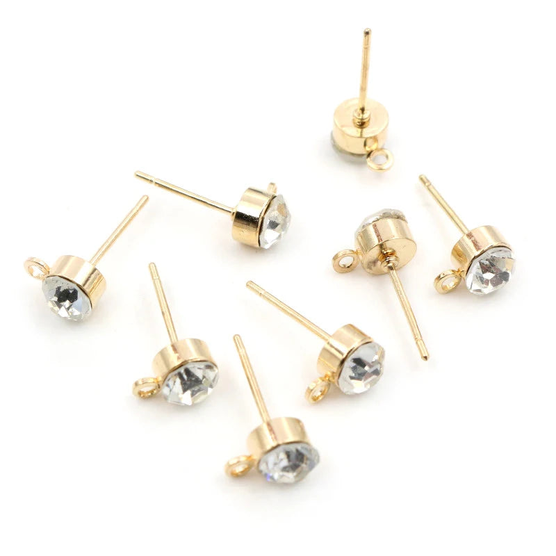 50pcs Stud Earrings Pins with Zircon 4/5/6mm Rhinestone Basic Earring Studs DIY Jewelry Making Accessories Findings