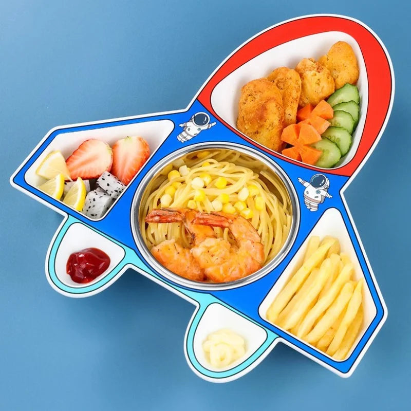 1PCS Children Airplane Dinner Plate 304 Stainless Steel Children Dishes Fruit Salad Tableware Kids Divided Plates Kitchen Stuff