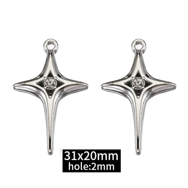 2pcs Rhinestone Chrams Silver Color Crystal Beads Pendants Y2K Style Jewelry Making Accessories Charms for DIY Necklace Bracelet