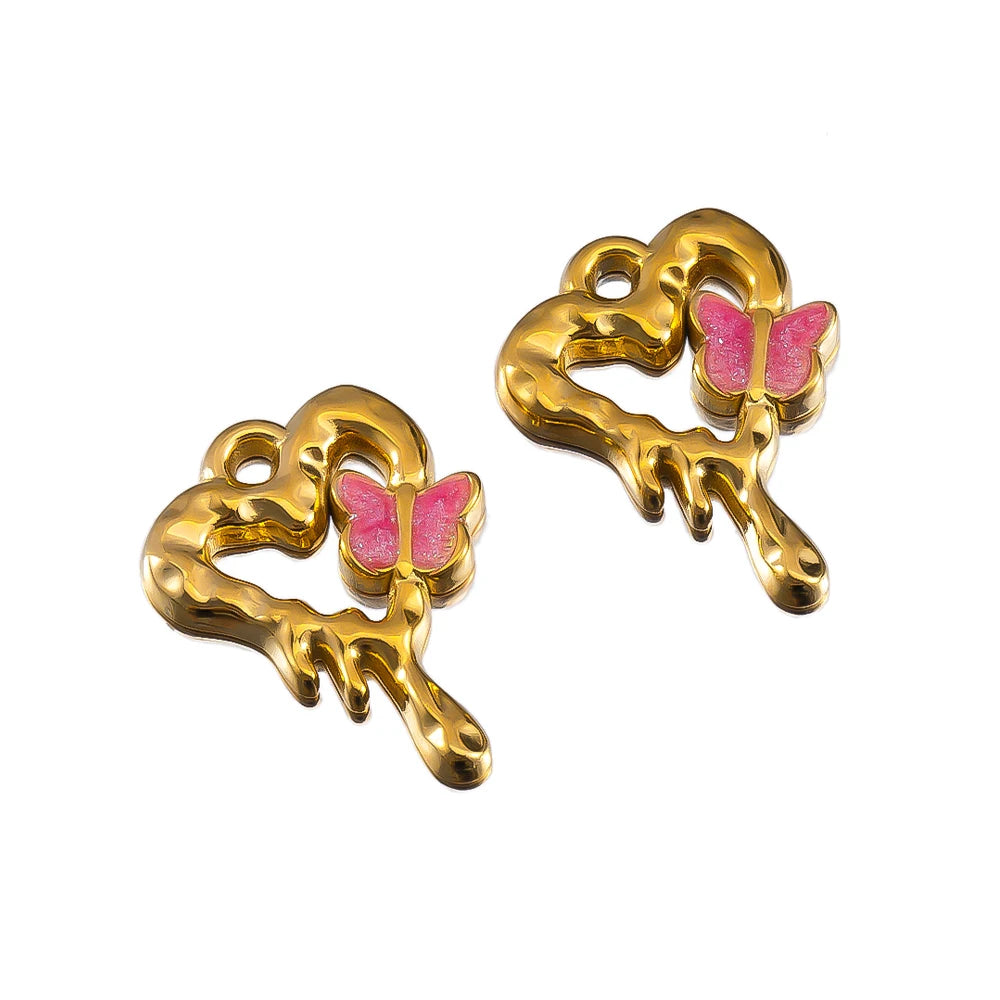 2pcs Enamel Butterfly Lava Love Heart Charms 304 Stainless Steel Pendant Base Crystal Bead DIY Jewelry Making Earrings Necklaces