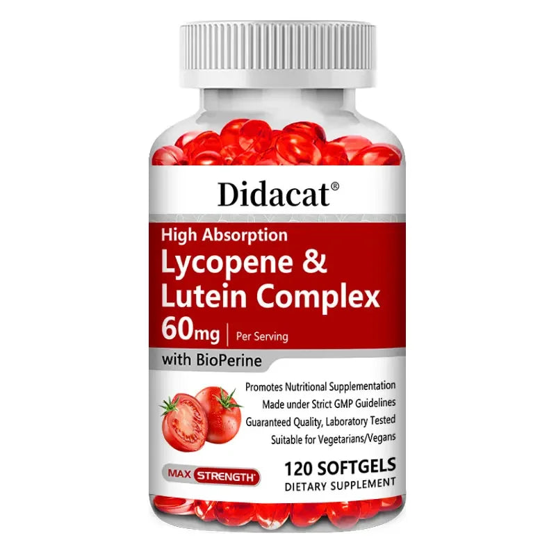 Lycopene + Lutein Complex 60mg with Bioperine, Dietary Supplement for Prostate, Heart & Eyes Health, Antioxidant, Non-GMO
