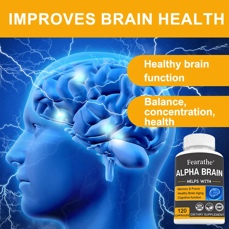 Fearathe Alpha Brain - Premium Nootropic Brain Supplement - Good for Focus, Concentration and Memory - 120 Capsules