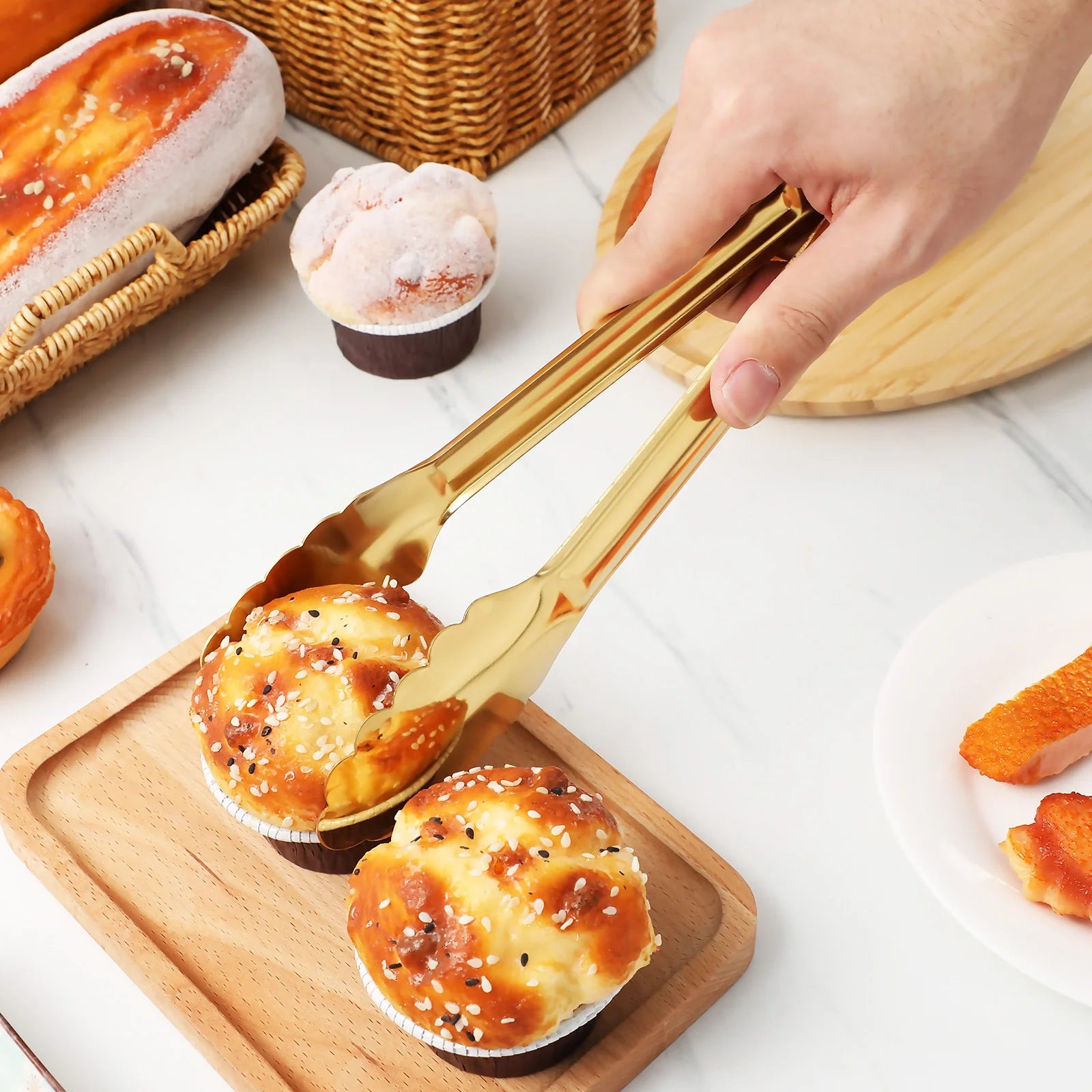 4pcs Stainless Steel Plum Blossom Tongs For Salad Buffet Barbecue Serving Cooking Food Handling Kitchen Utensils