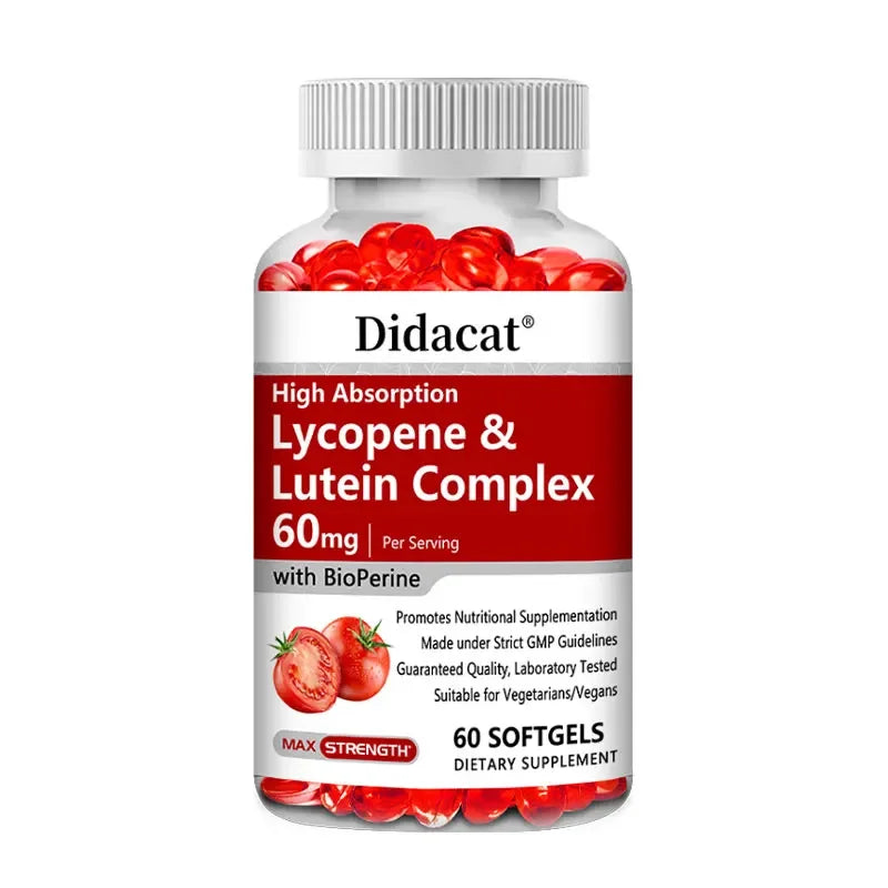Lycopene + Lutein Complex 60mg with Bioperine, Dietary Supplement for Prostate, Heart & Eyes Health, Antioxidant, Non-GMO