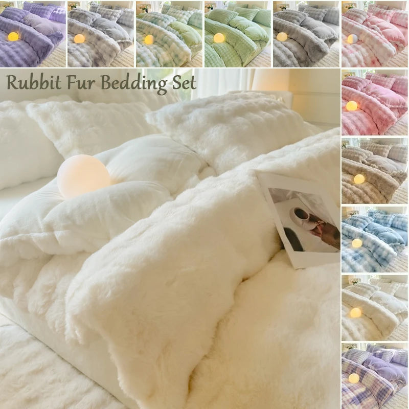 New Rabbit Fur Thickened Milk Velvet Duvet Cover Set Machine Washable Soft SkinFriendly Warm Bed Sheet for Home and Hotel 침구 풀세트