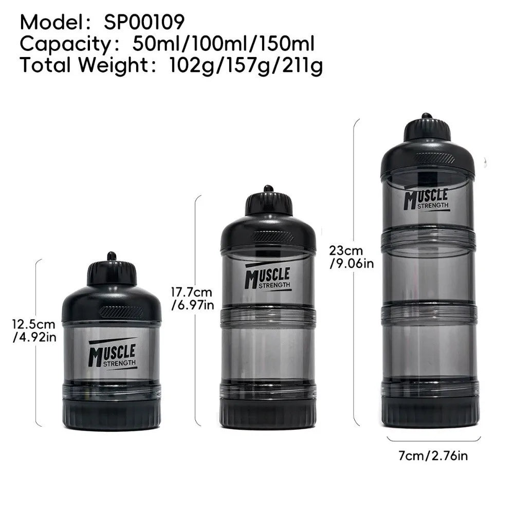 1/2/3 Layer Protein Powder Box Plastic Portable Funnel Fitness Supplement Bottle Durable with Mountaineering Buckle Snack Can
