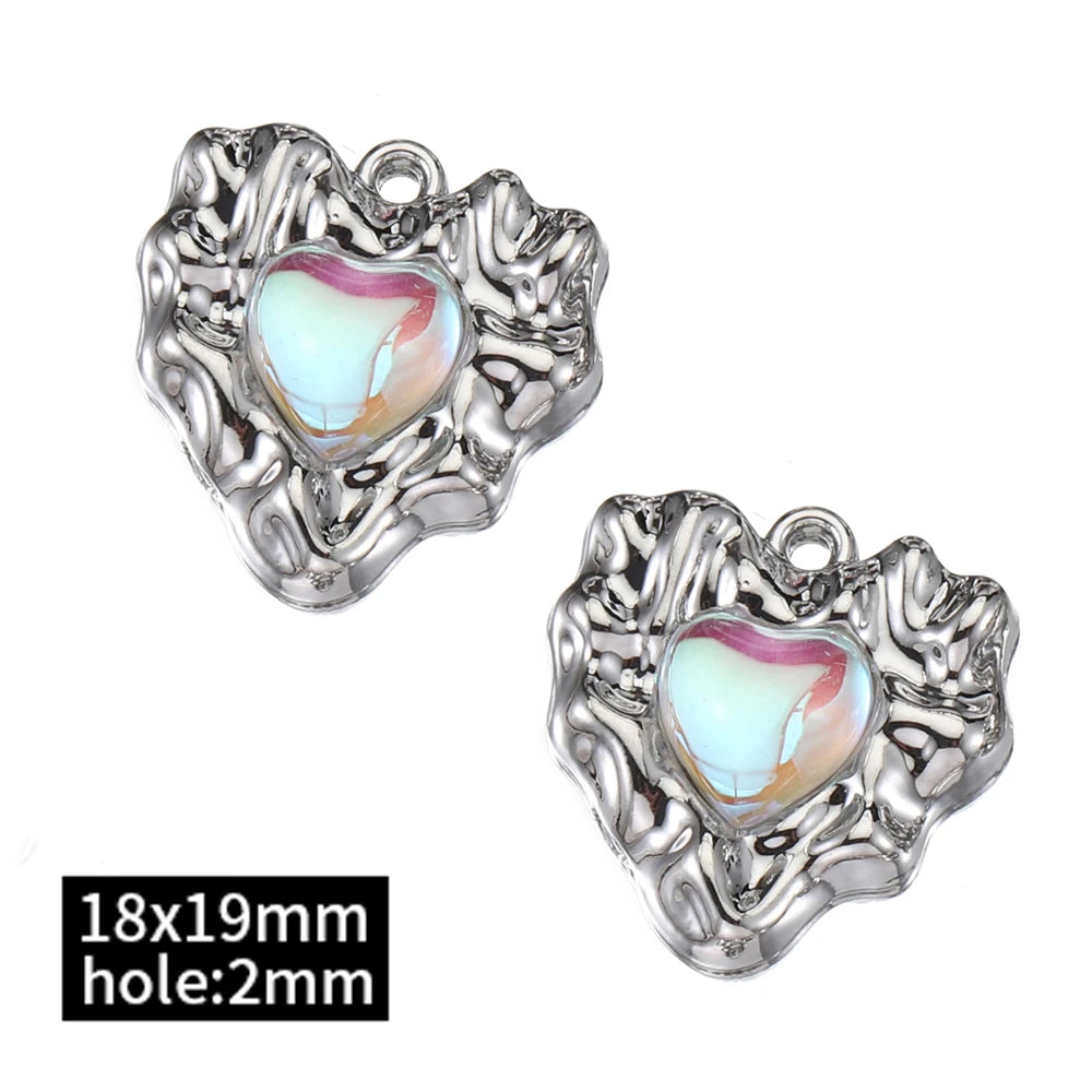 2pcs Rhinestone Chrams Silver Color Crystal Beads Pendants Y2K Style Jewelry Making Accessories Charms for DIY Necklace Bracelet