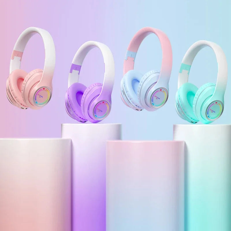 Wireless Bluetooth Headphones Multi-color Light Headsets with Microphone can be Inserted SD Card HIFi Stereo Earphone