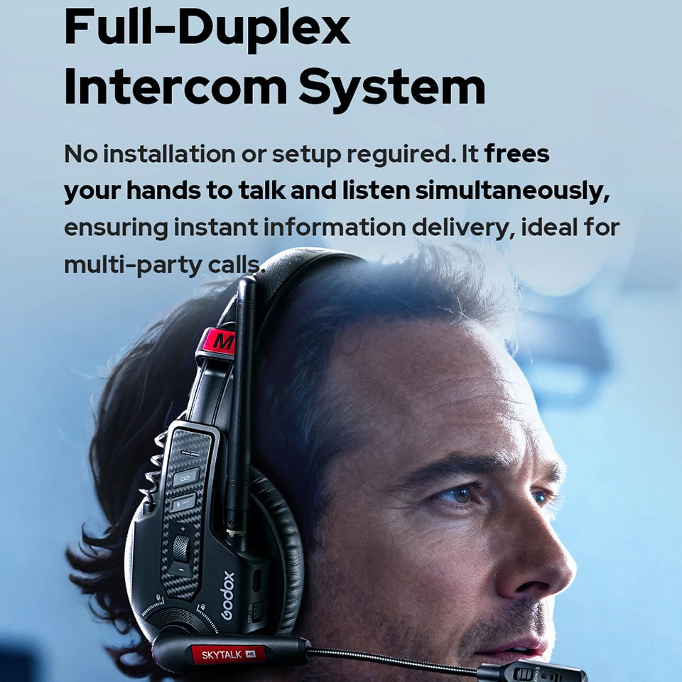 Godox SKYTALK AIR 2.4G Wireless Mic Full Duplex Intercom Real-Time Monitoring & Compact Design for Outdoor Live/Field Recording