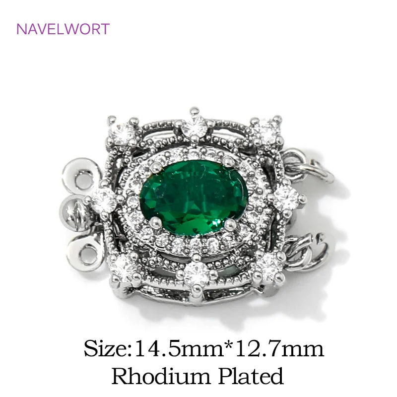 18K Gold Plated with Green Crystal Box Safety Clasp Brass Pearl Necklace Clasps Connector,For DIY Jewelry Making Accessories