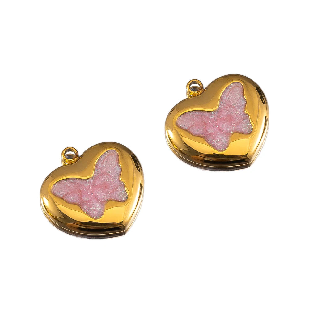 2pcs Enamel Butterfly Lava Love Heart Charms 304 Stainless Steel Pendant Base Crystal Bead DIY Jewelry Making Earrings Necklaces