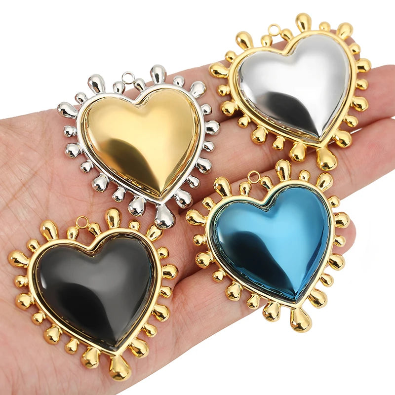 2pcs Stainless Steel Love Heart Jewelry Pendants for Necklaces  Bracelets DIY Jewelry Making Korean Fashion Accessories