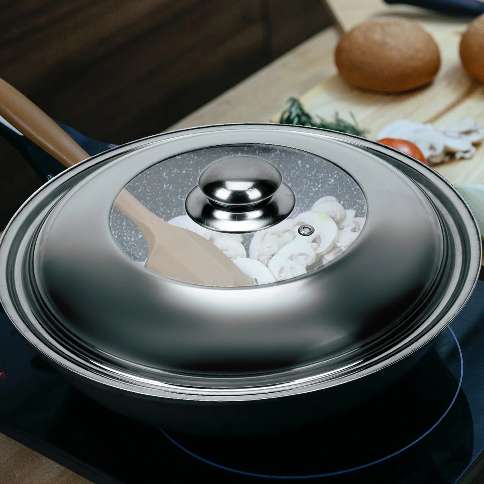 Stainless Steel Pot Lid With Clear Tempered Glass Cover Anti-Scald Vent Universal Fit For Cookware Kitchen Gadget Cooking Pot