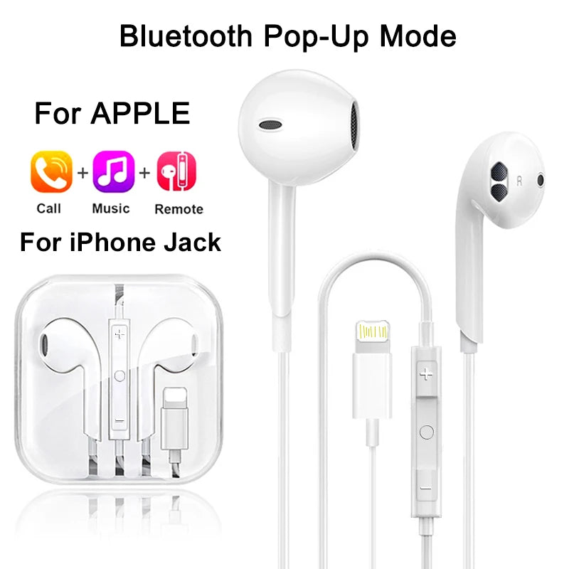 Original Wired Lightning Earphones For Apple iPhone 14 13 12 11 Pro Max Mini X XS XR X 7 8 6 Plus SE Headphones Accessories