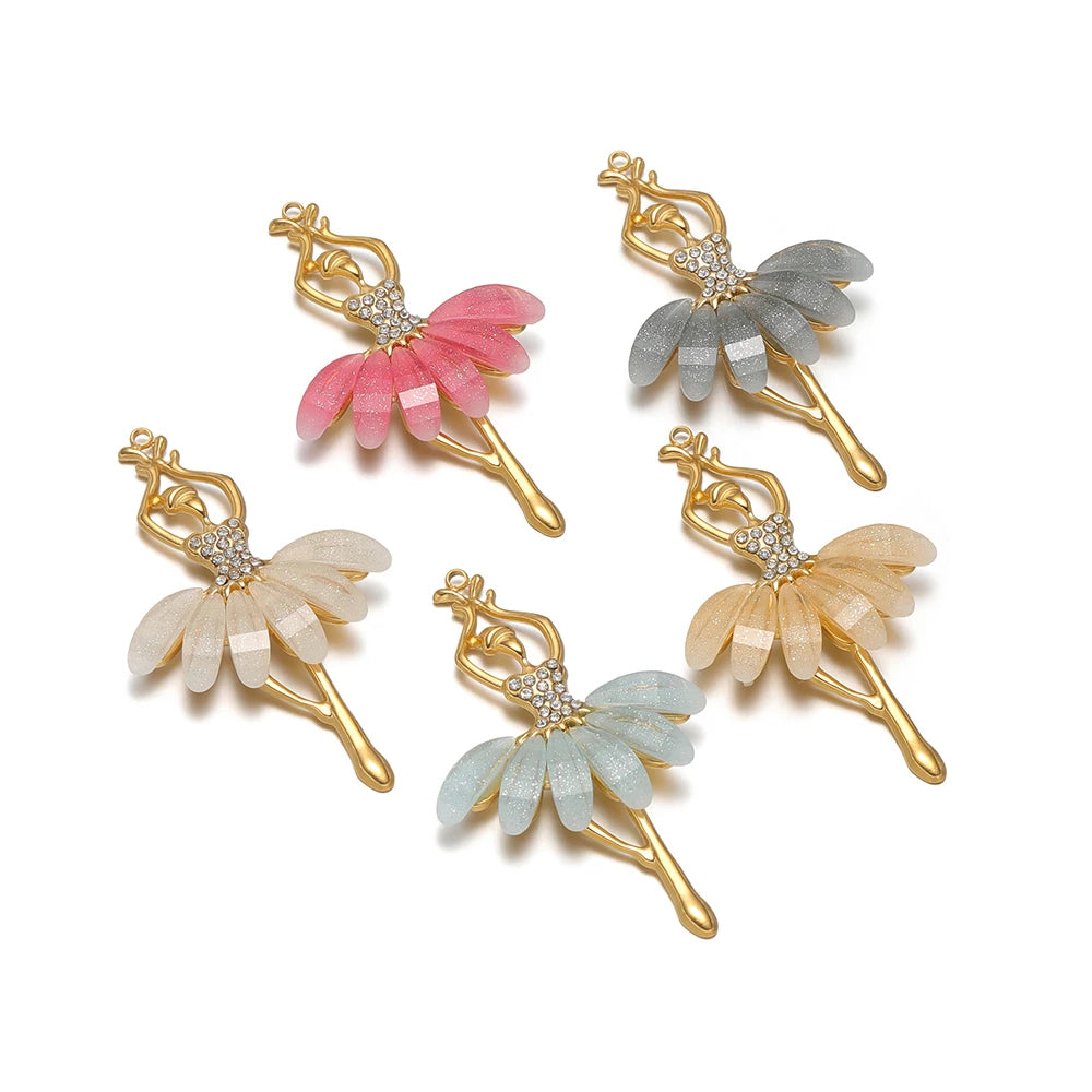 3pcs Stainless Steel Ballerina Pendants Luxury Rhinestone Charms Bulk for DIY Women Jewelry Making Necklace Bracelet Accessories