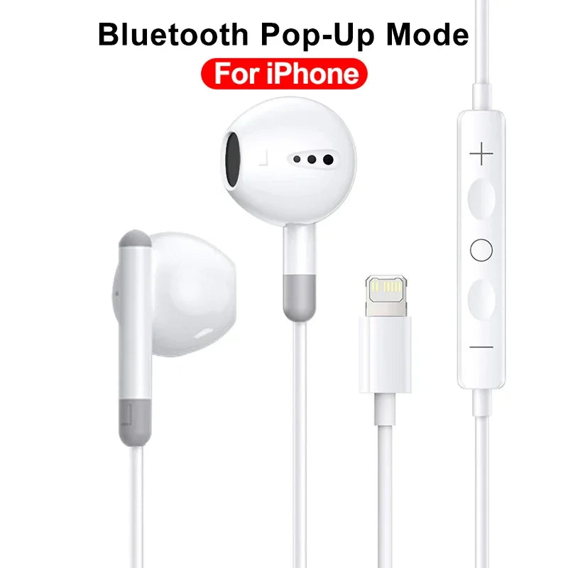 For Apple iPhone 14 Lighting Earphones 13 12 11 Pro Max XR XS X SE 7 8 6 Plus Bluetooth In Ear Wired Earbuds Phone Accessories