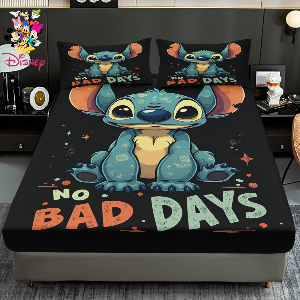 2/3pcs Disney Stitch Chef Fitted Sheet Set 100% Polyester Skin-Friendly & Breathable Bedding Comfortable Cute Soft
